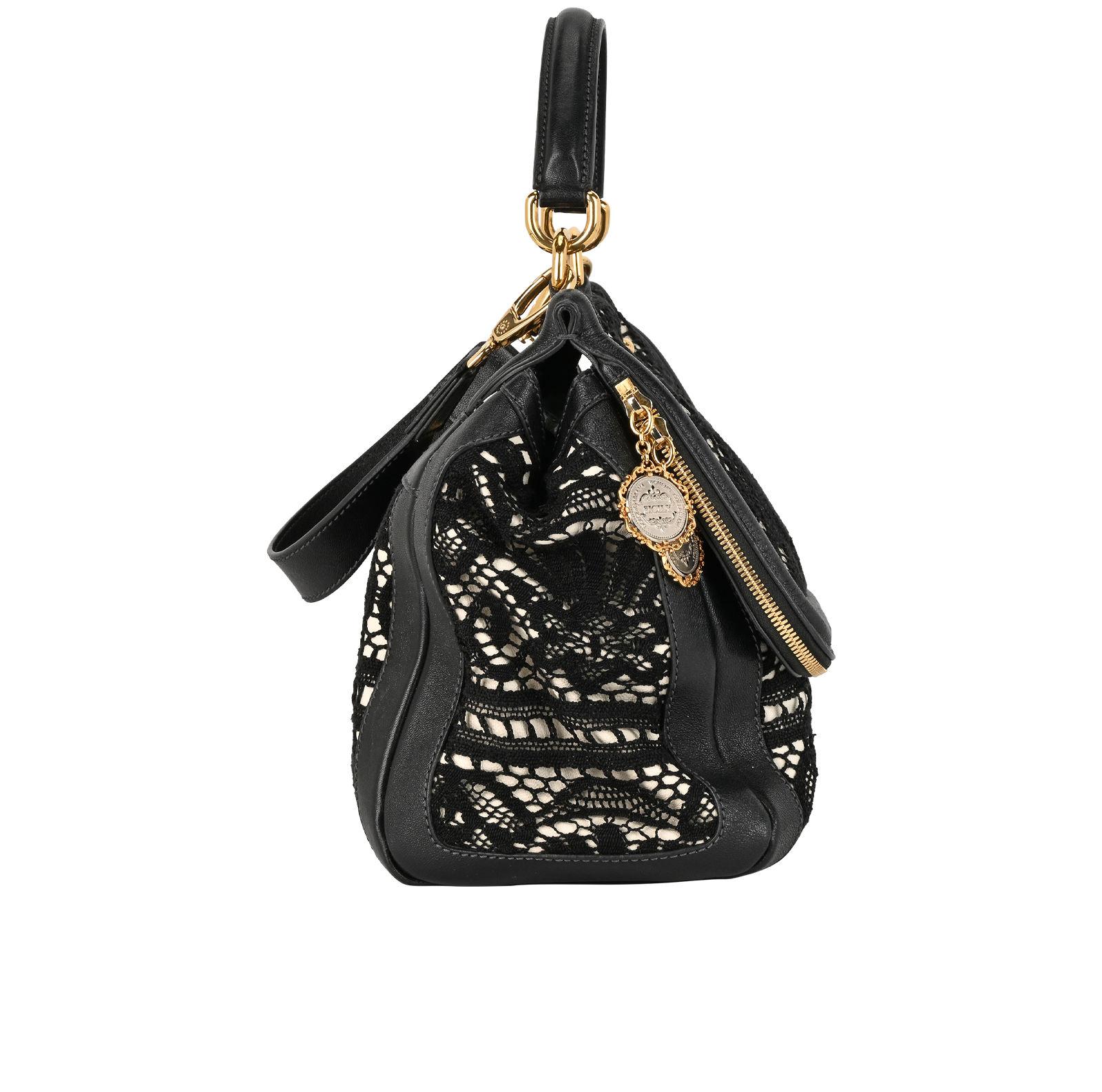 Miss Sicily Heritage, &pound;350, Handbags, Black/White, Lace/Leather, Side view